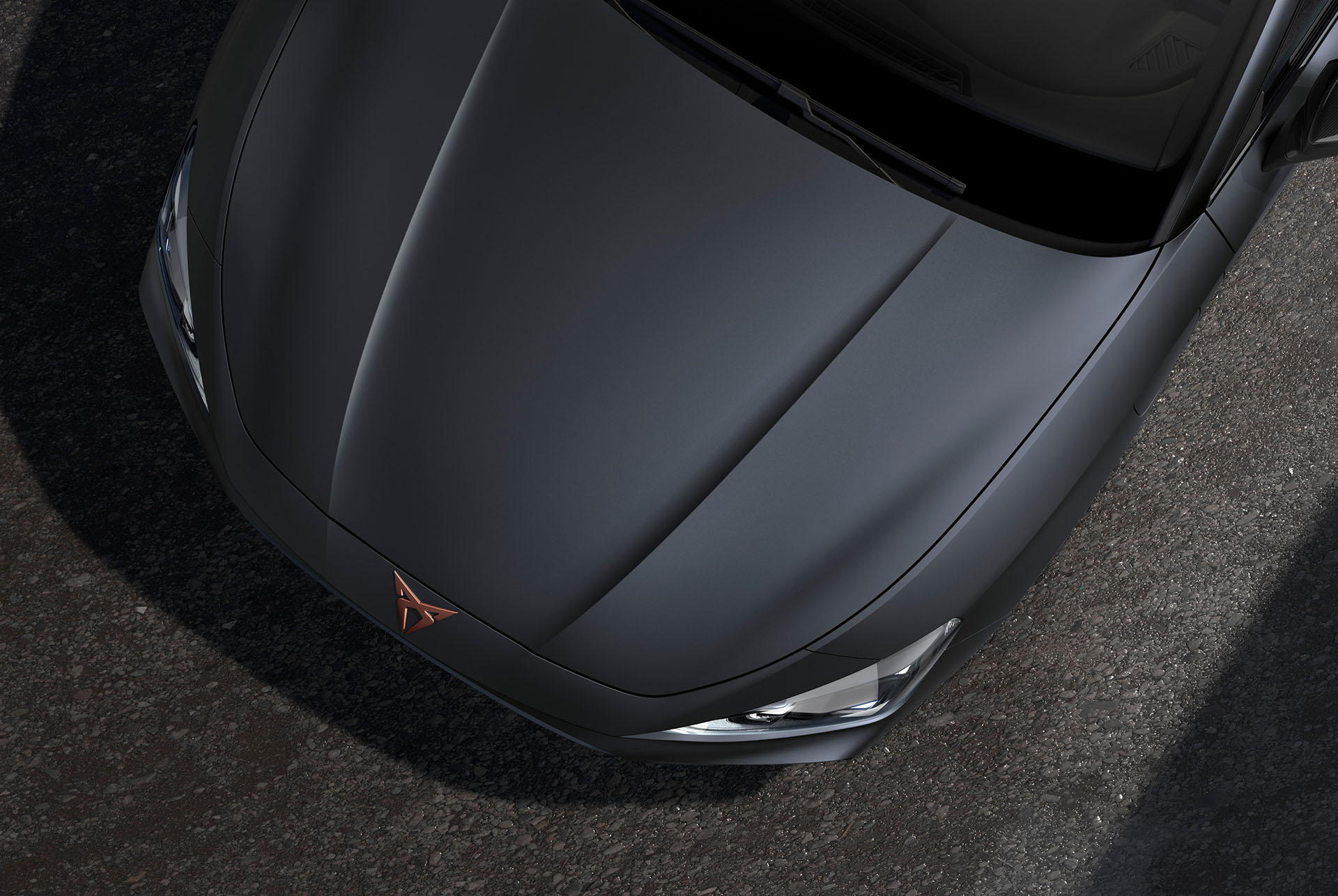 bird’s eye view of a magnetic tech matt new cupra leon 2025 car hood